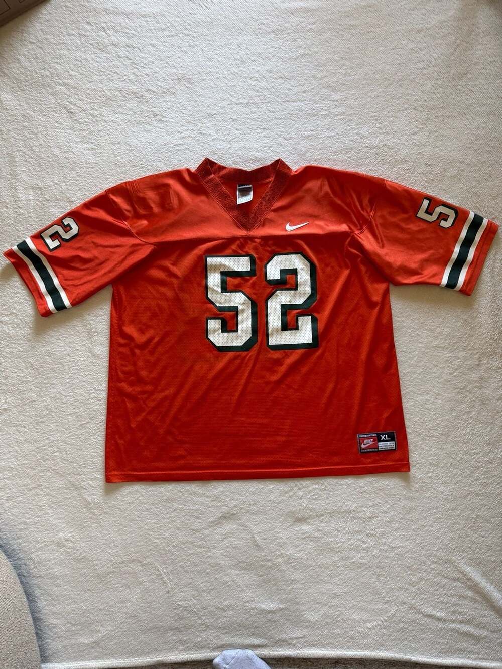VTG 90s Nike Miami Hurricanes Ray Lewis #52 Football Jersey Men’s XL Orange Mesh